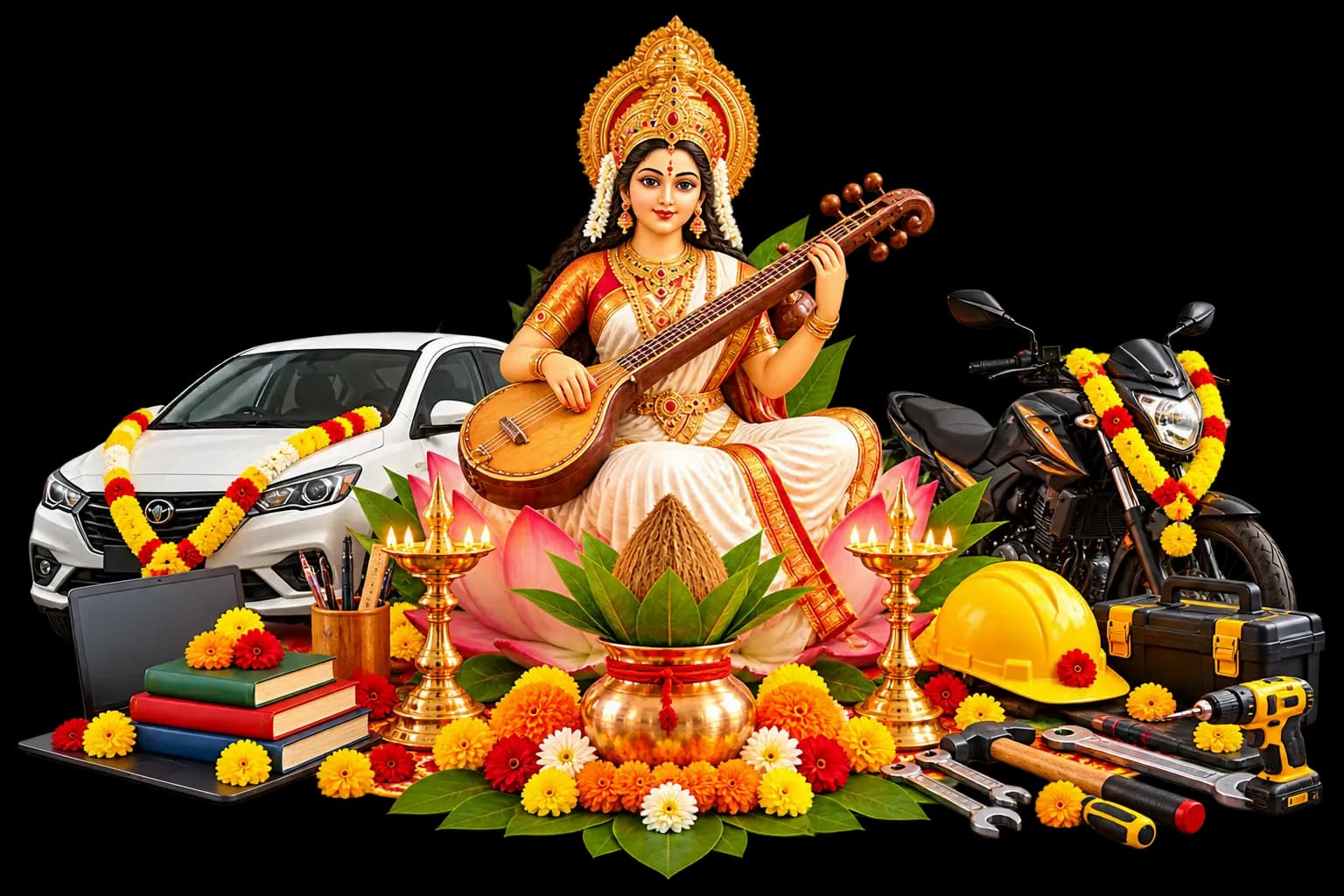 Ayudha Puja for vehicles and tools